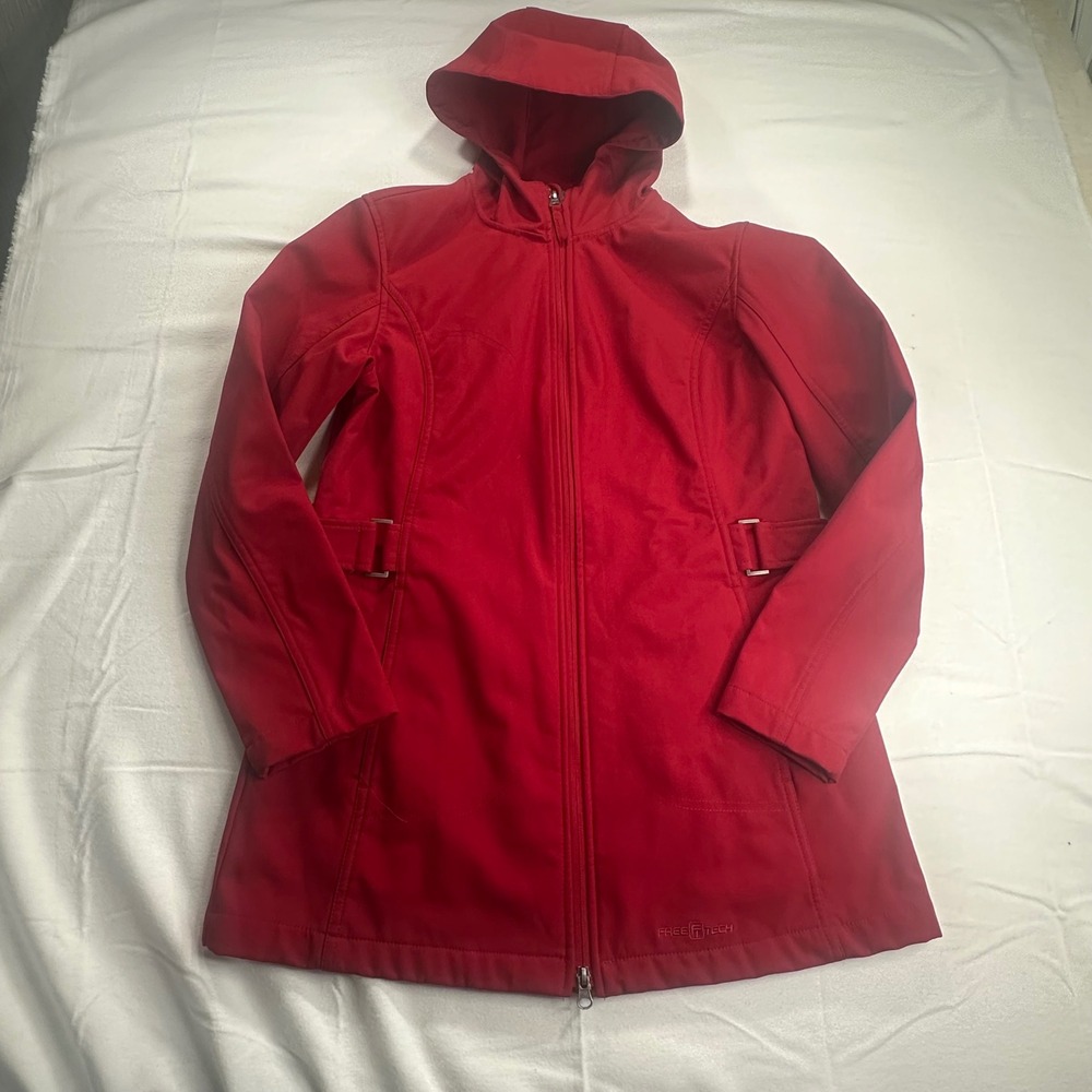 Free Tech Womens Red Softshell Hooded Jacket Fleece Lined Parka TL34306Y M 8-10